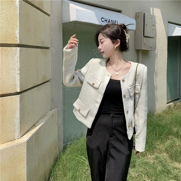 Áo Khoác Dạ Tweed Nữ Kim Sa Sang Chảnh Siêu Xinh màu trắng Thiết Kế ĐANG THANH LÝ - Áo khoác ngoài chất dạ - BIGSIZE