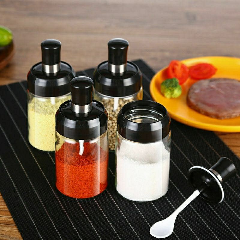Hũ đựng gia vị thủy tinh kèm muỗng và nắp nhựa 250ml