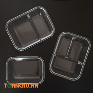 {Tự ghép bộ - Tự chọn số ngăn} Hộp cơm thủy tinh - Hộp đựng đựng thức ăn, thực phẩm chống tràn, đùa thìa inox cán sứ