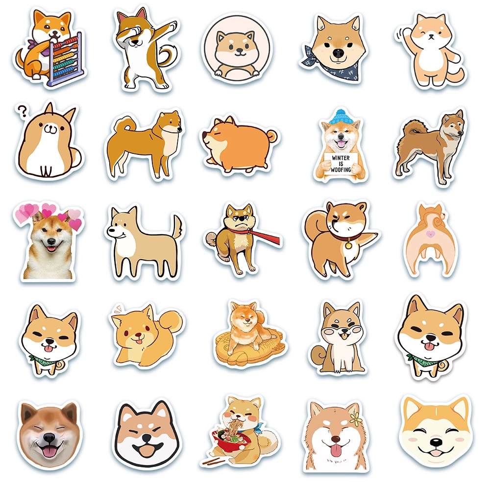 SET 50 STICKER Shiba Inu & Corgi Chống Thấm Nước Trang Trí Điện Thoại , Laptop , Vali Siêu Cute