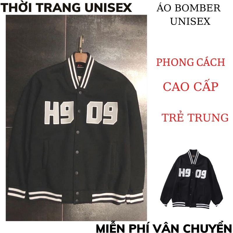 Áo Bomber UNISEX in chữ H909 ,  Cổ Có Cúc Bấm Chất Liệu dù 2 lơp Chất Đẹp nữ hàn quôc XMTC2