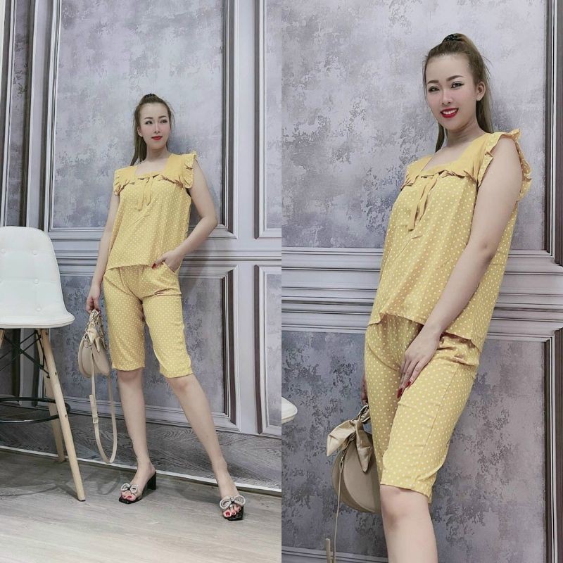 Đồ bộ nữ ALO_91 SHOP, Đồ ngủ lụa lửng họa tiết chấm bi ( Freesize 47_57kg) | BigBuy360 - bigbuy360.vn