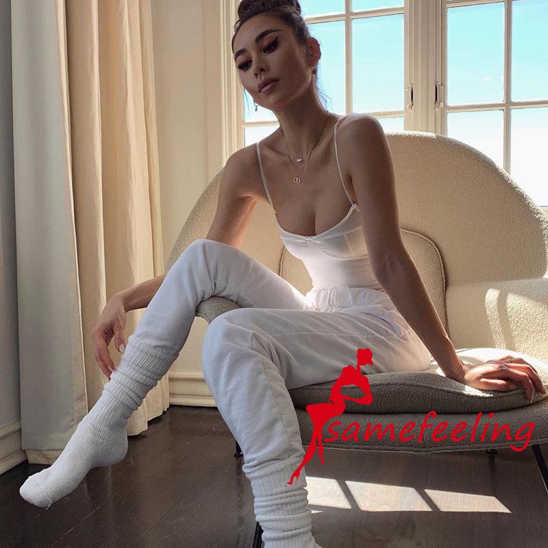 SF♫Women´s Sexy Sleeveless Bodysuit Solid Color Italian Strap Low Chest Slim White Jumpsuit