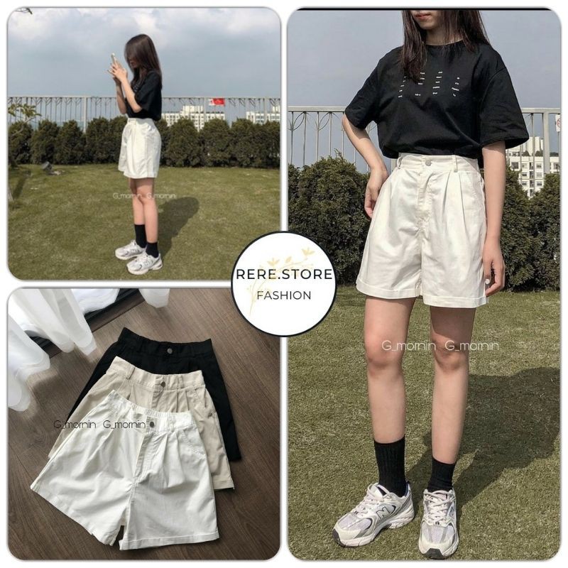Quần Short Kaki Nữ Sắn Gấu - Rere.Store [FREESHIP] - Quần đùi dáng lửng, form rộng trẻ trung dễ mặc