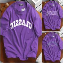 [bigsize] Áo thun cổ may trái cách điệu màu tím in chữ bigsize nam