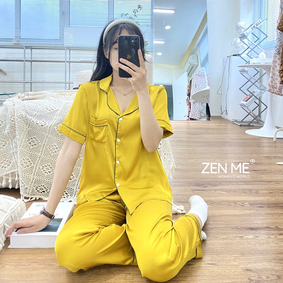 Bộ đồ ngủ lụa cộc tay Zen Me phong cách pijama nữ lụa Latin cao cấp PJD0322