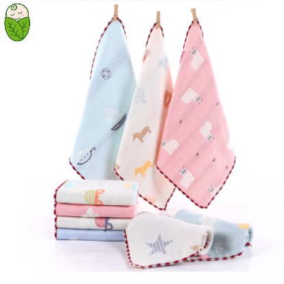 Khăn Rửa Mặt Cho Bé 6 Lớp Bo Viền Cotton 25x25cm