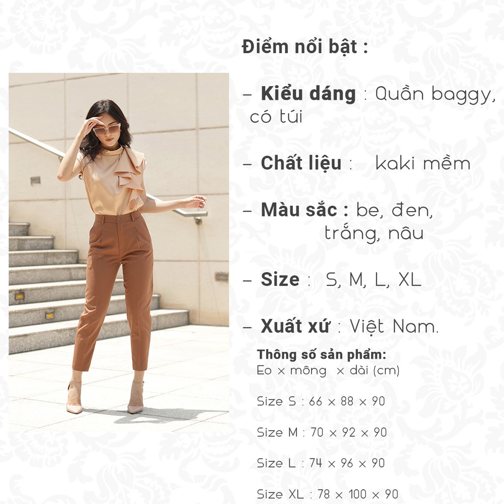 Quần tây công sở nữ baggy thời trang Eden xếp li - Q008