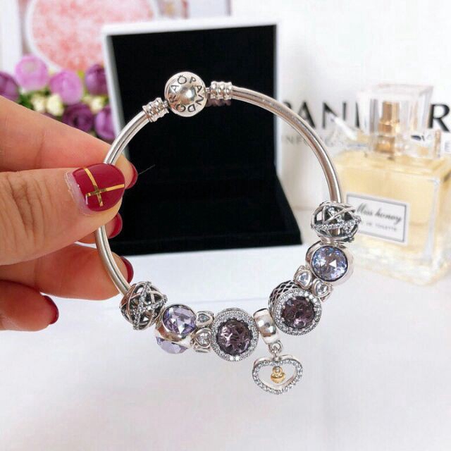 CHARMS Vòng Tay Nữ Trang Mạ Bạc Đính Hạt Charm 100% Pandora