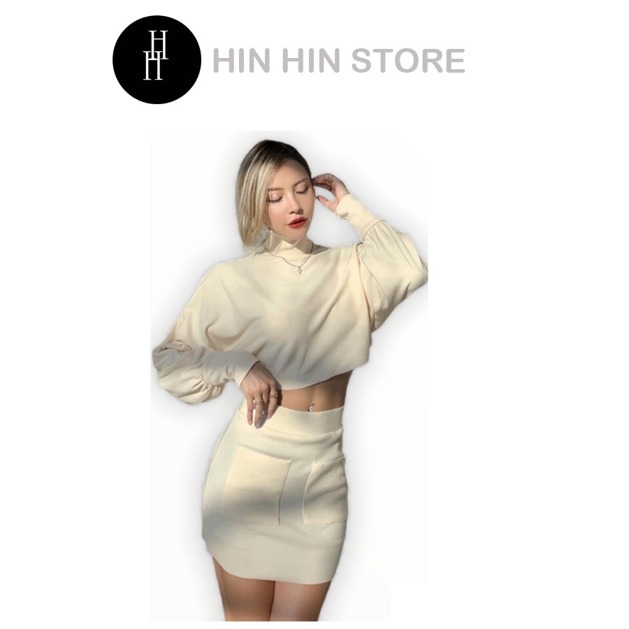 Set áo croptop cổ lọ &amp; chân váy HS102 Hỉn Hỉn Store