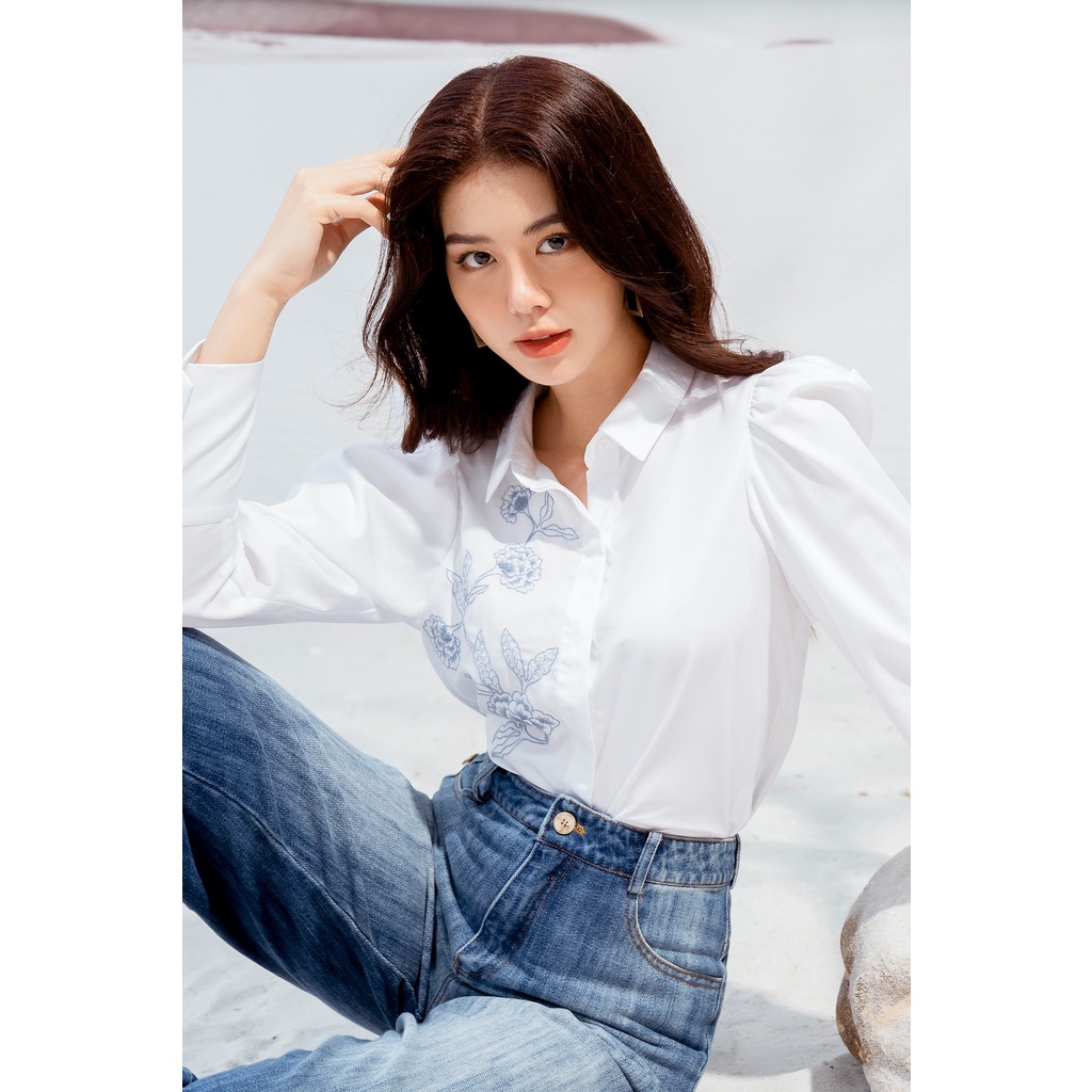 Quần jean nữ lưng cao dáng baggy Eva de Eva 20AQJE001R