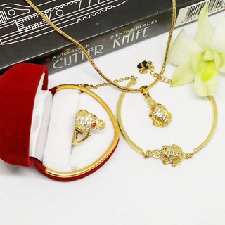 Combo trang sức cóc ngậm tiền tài lộc gồm nhẫn cóc, lắc cóc, vòng cổ cóc mạ vàng