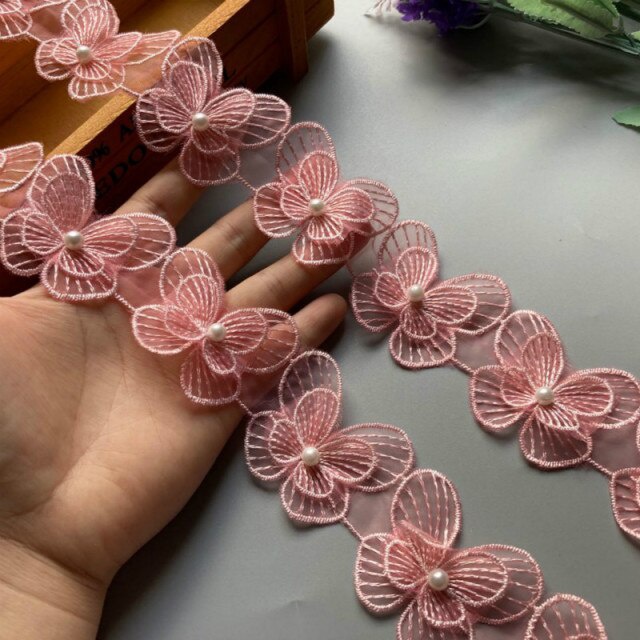 Set 10 Dải Ruy Băng Ren Thêu Hình Hoa Bướm Đính Ngọc Trai Thủ Công Trang Trí Giày