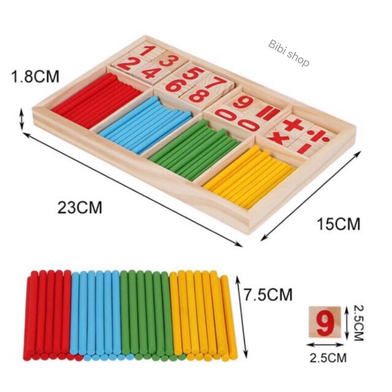 BỘ SẢN PHẨM QUE TÍNH VÀ HỘP SỐ BẰNG GỖ CHO BÉ