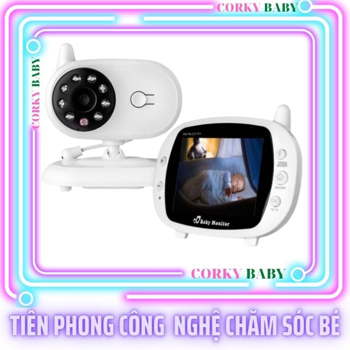 [ Phiếu MH 50K ] Máy báo khóc Baby Monitor màn hình lớn 3.5 in siêu nét, tiếng to, hồng ngoại quay ban đêm