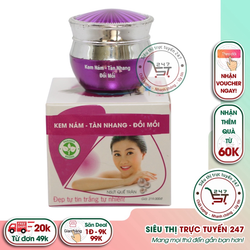 Kem Nám Tàn nhang Đồi mồi ngọc trai collagen Ngọc Ân (trắng-tím) chăm sóc da mặt hiệu quả