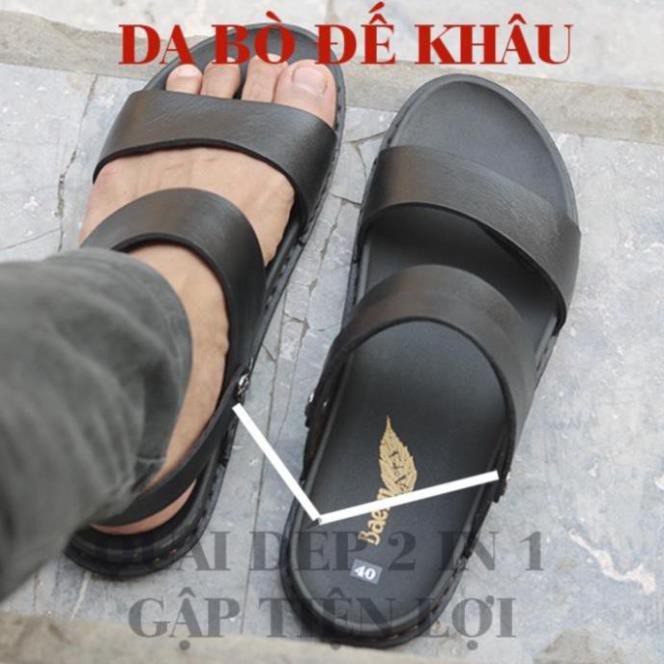 Sandal nam quai ngang da bò đế cao su siêu bền đế êm chân -az1