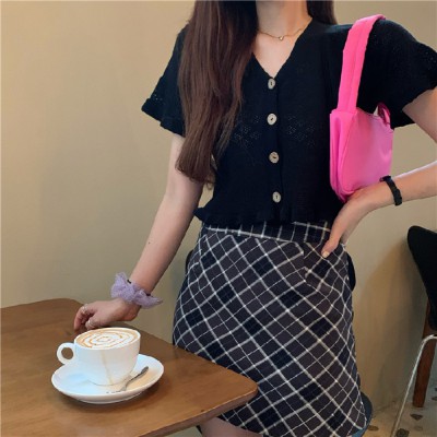 Áo Crop Top Ngắn Tay Cổ Chữ V Gợi Cảm Cho Nữ Mùa Hè 2020