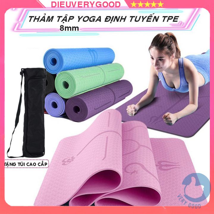 Thảm tập yoga định tuyến mat gym thể dục TPE cao su chống trơn trượt 6mm và 8mm 1 lớp dvg