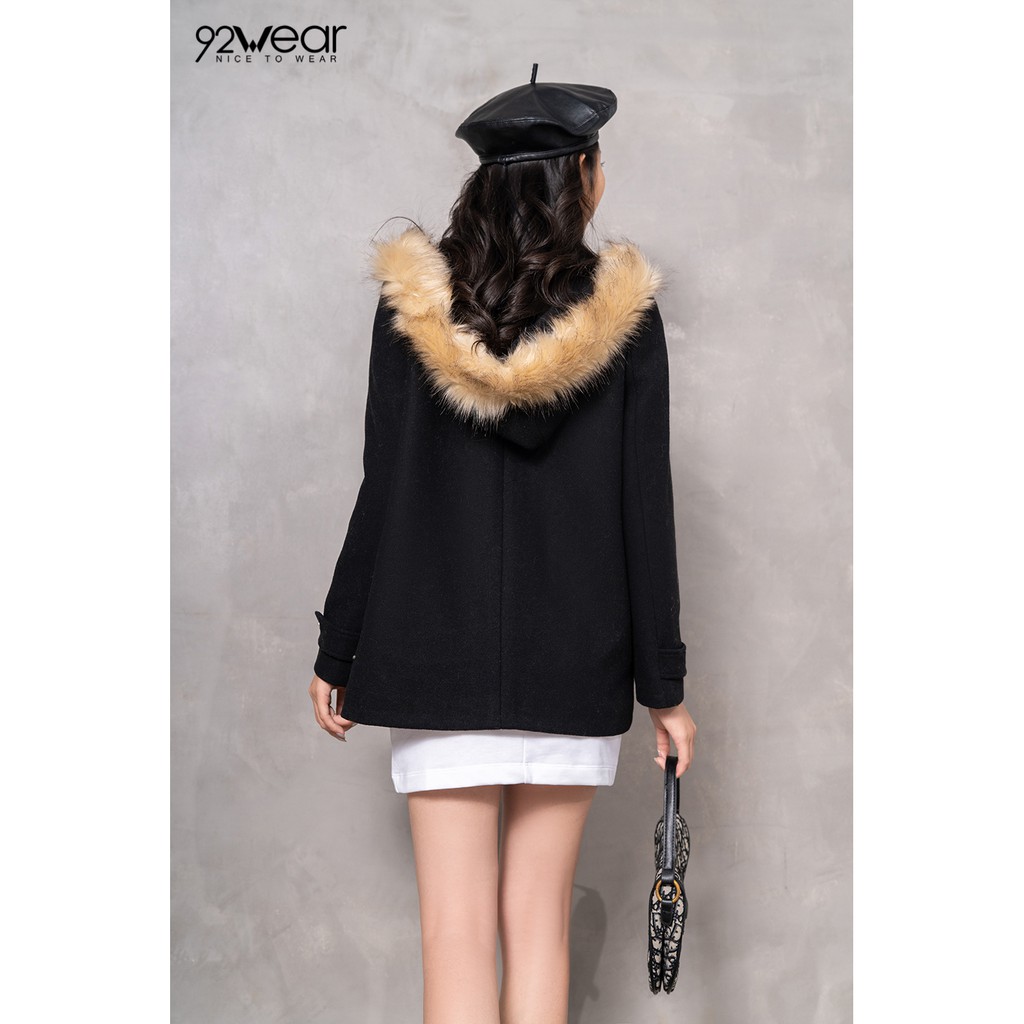 Áo khoác dạ nữ dáng dài có túi 2 bên có mũ lông KDW0435 - 92wear | BigBuy360 - bigbuy360.vn