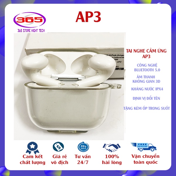 Tai nghe bluetooth Gen 3 AP3 nhét tai âm thanh không gian sống động định vị đổi tên hàng mới full box bảo hành 6 tháng