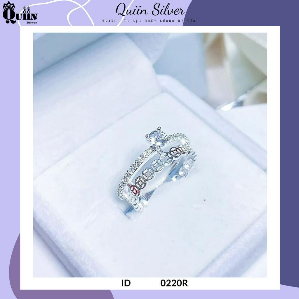 Nhẫn bạc ta, bạc S925 Quiin - Hai hàng hình kim t i ề n dành cho nữ 0220R
