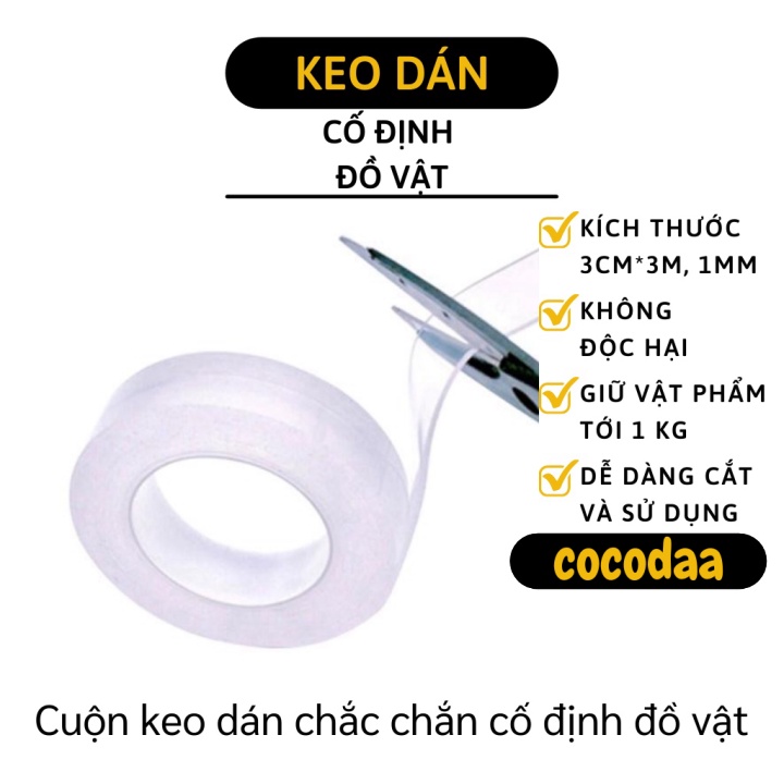 Băng Keo Nano - Cuộn Băng Keo 2 Mặt 3m Siêu Dính Cố Định Đồ Vật, Tái Sử Dụng 6746 [FREESHIP]