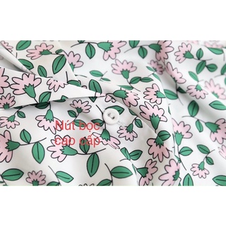 Pijama Doremon cộc dài lá hoa lụa