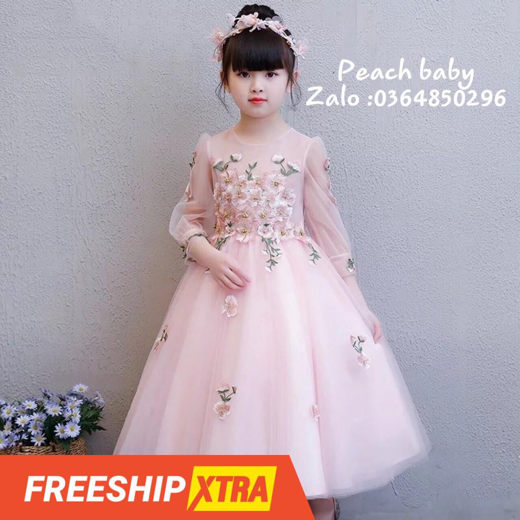 💃 😮 Đầm Công Chúa Bé Gái Hồng Dài Ren Thêu Cao Cấp 9kg - 40kg 💕💃🎁