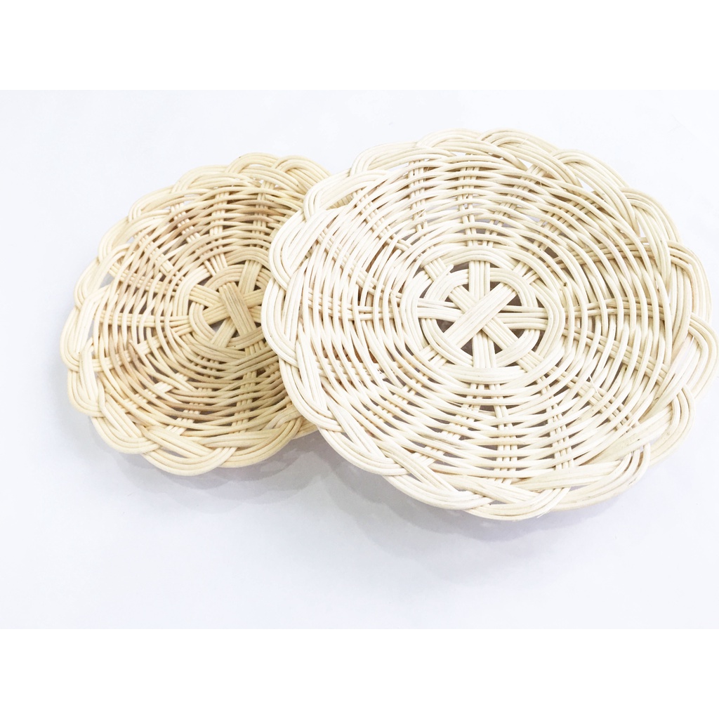 Dĩa mây tự nhiên đĩa mây đan cánh sen đựng đồ ăn, lót ly hoặc decor trang trí (12cm / 18cm / 25cm)