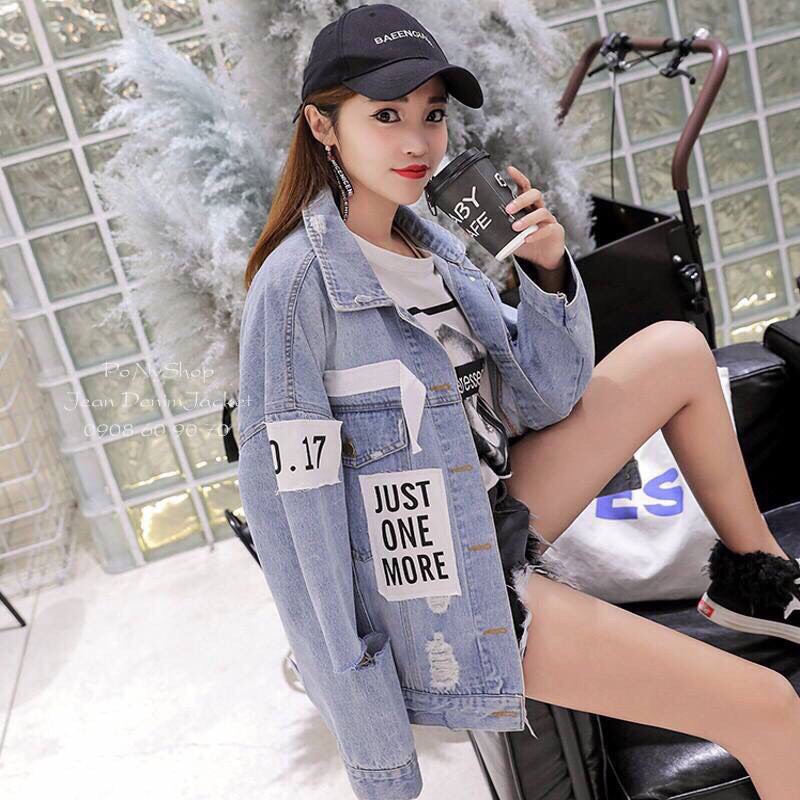 Áo khoác jean Nam Nữ Unisex thời trang JUST ONE MORE phối đắp, in chữ - Hot New 2021 | BigBuy360 - bigbuy360.vn