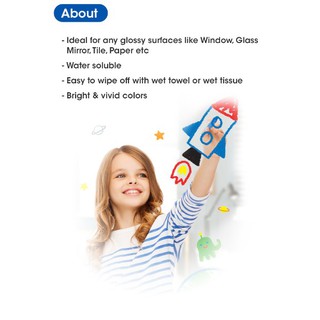 Bút sáp vẽ trang trí trên kính hàn quốc amos glass fun 6 màu