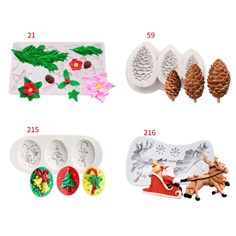 Bộ 4 Khuôn Silicone Làm Bánh Tạo Hình Cây Thông Giáng Sinh 3D Độc Đáo Tiện Dụng
