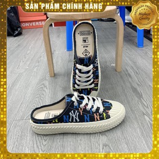 sục đạp gót mlb ny đen thêu hoa tiết màu hang vip