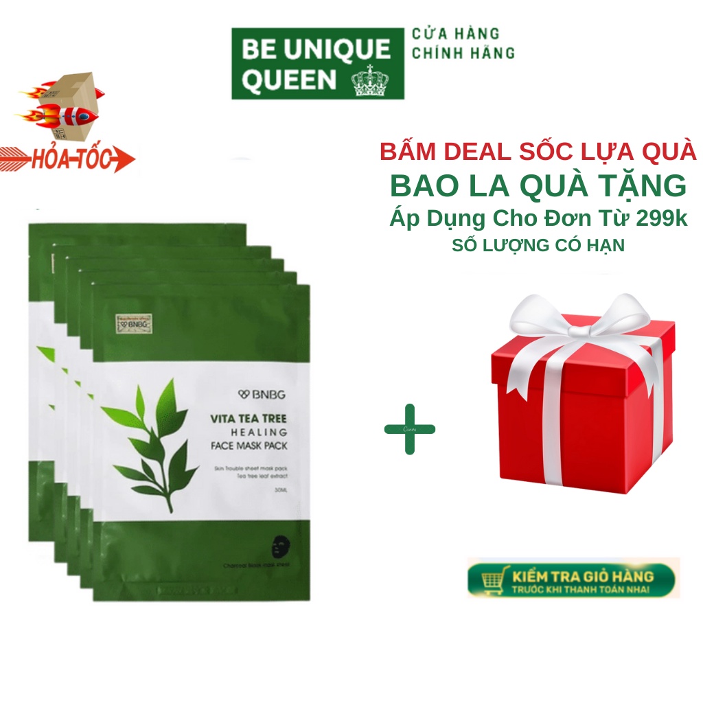 10 Miếng Mặt Nạ Tràm Trà BNBG Vita Tea Tree Healing Face Mask Pack Giảm Mụn Thâm Sẹo Thải Độc Da NHẬP KHẨU CHÍNH HÃNG