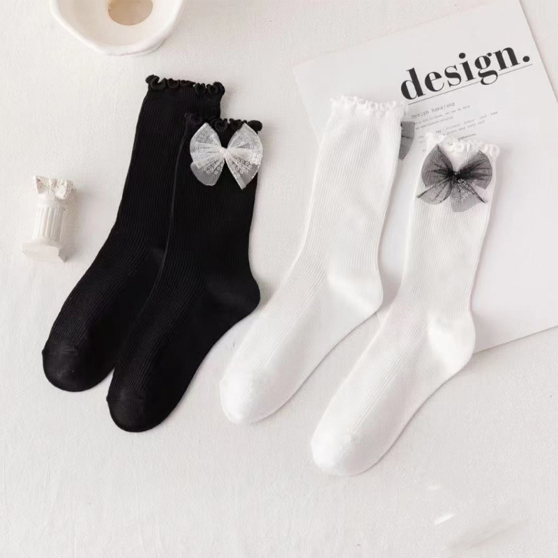 Youyo Vớ Cổ Thuyền Đính Kim Sa Lấp Lánh Viền Bèo Viền Gân Màu Trắng Đen Phong Cách Harajuku Nhật Bản Ngọt Ngào