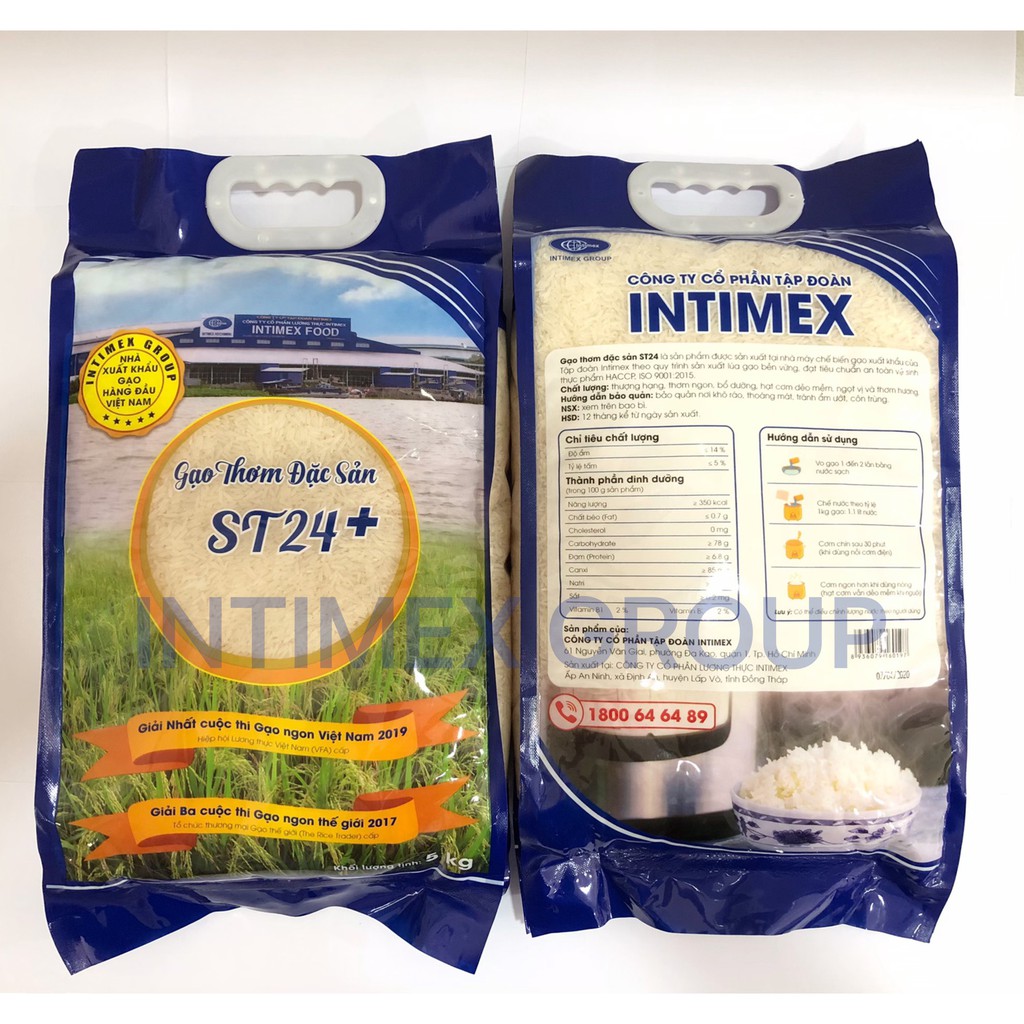 Gạo thơm đặc sản ST24+ INTIMEX ngon - 5kg - Freeship Extra