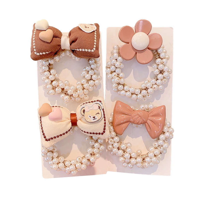 Dây Buộc Tóc Cà Phê Sữa Hoạt Hình Đính Ngọc Trai 2022