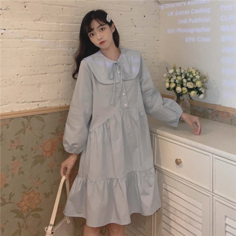 Đầm cổ thủy thủ dáng rộng thiết kế mới thời trang mùa xuân thu theo phong cách hàn quốc cho nữ