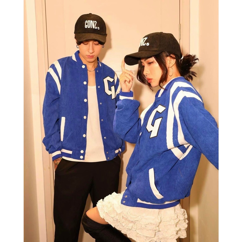 Áo Khoác Bomber Nhung Gân Tăm Thêu 𝐆 𝐍𝐠𝐮𝐲𝐞̂𝐧 Jacket Varsity GONZ Unisex Form Rộng Nam Nữ Ulzzang NUPAKACHI