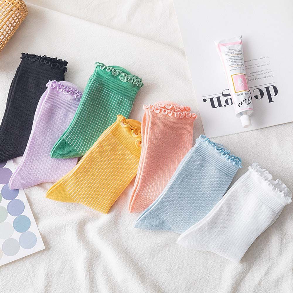 Vớ thể thao cổ vừa kẻ sọc màu trơn dễ thương cho nữ