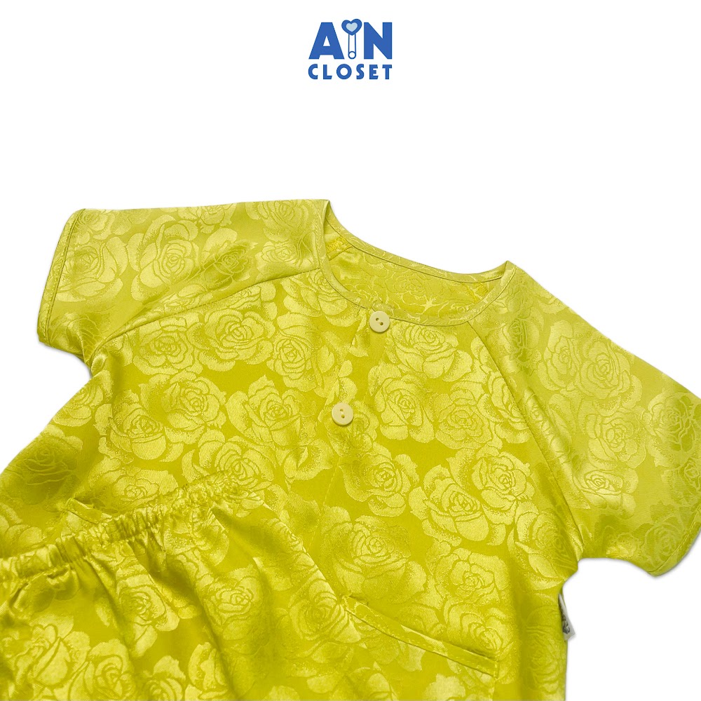 Bộ quần áo bà ba lửng bé gái hoa văn Hoa gấm xanh - AICDBGPERSL8 - AIN Closet