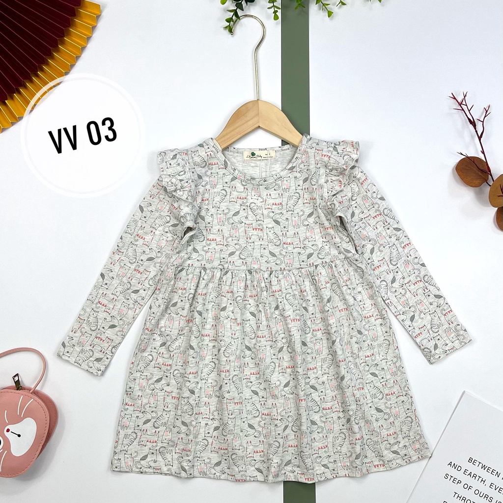 Váy cotton thu đông LITIBABY dài tay viền