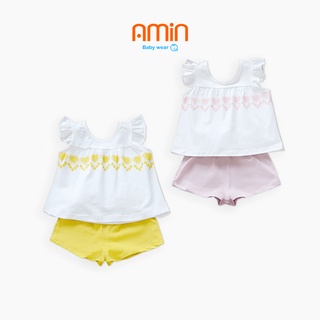 Set đồ bé gái 1-3 tuổi dịu dàng và nữ tính áo cộc tay dáng xòe và quần thun ngắn