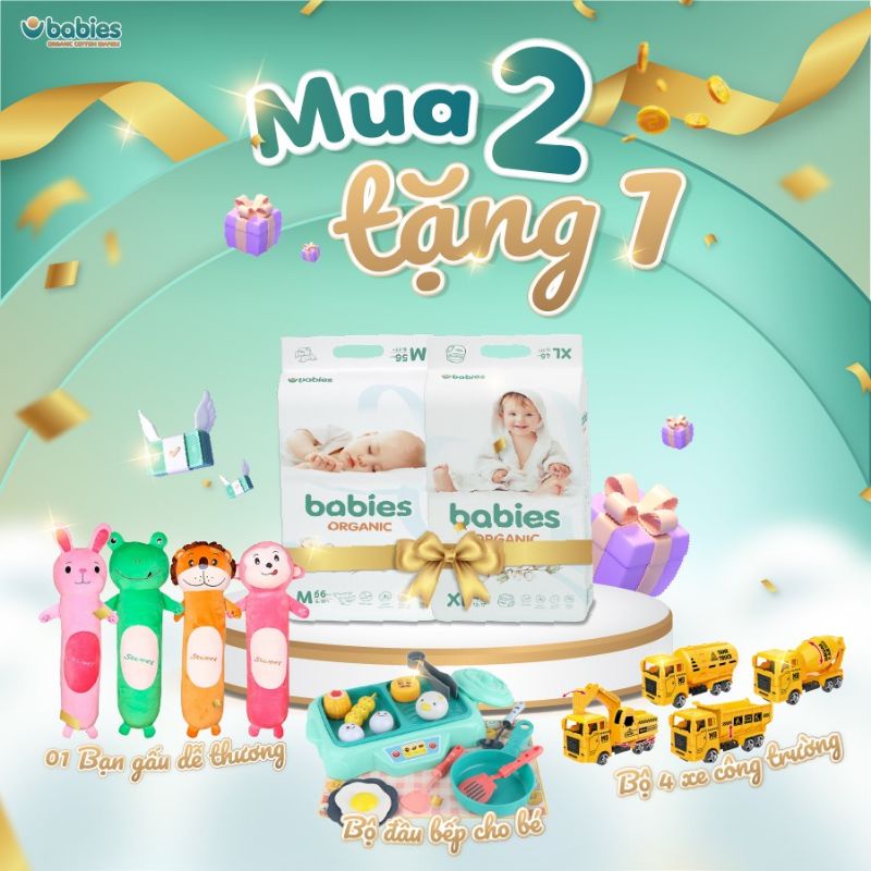 MUA 1 BỊCH TẶNG 1 QUÀ  Bỉm Babies Organic tã bỉm dán quần S66 M56 M54 L46