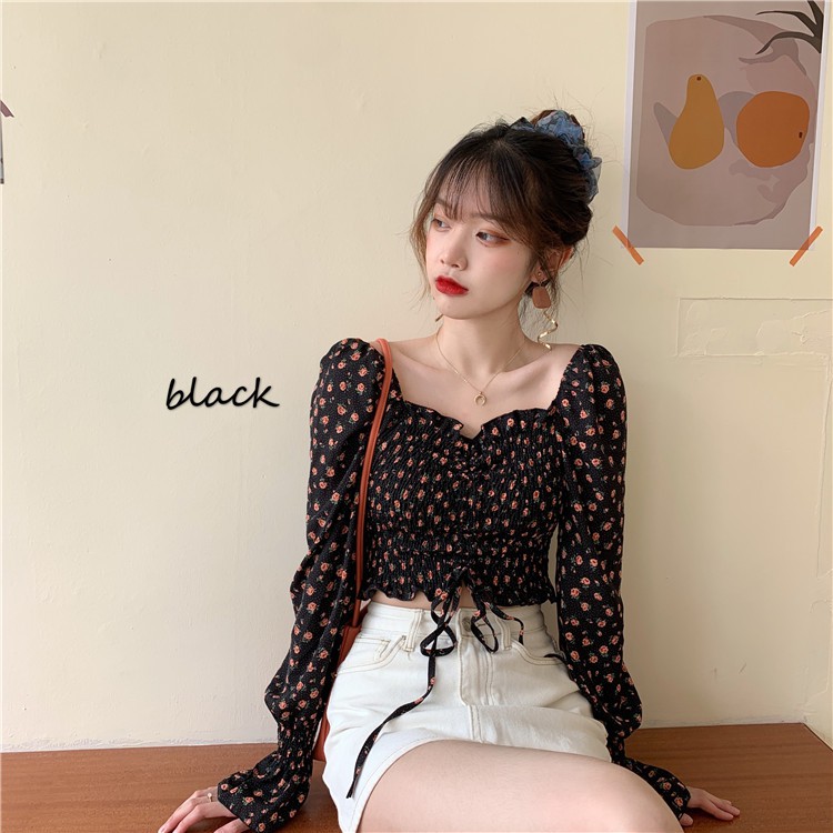 Áo voan Croptop dây rút hoa nhí HOT HIT siêu đẹp, siêu xinh | BigBuy360 - bigbuy360.vn