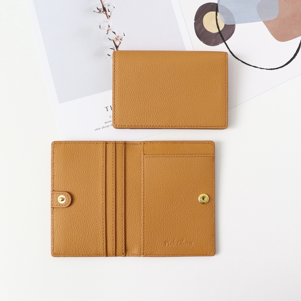 Ví đựng thẻ card Mundo da bò thật vân hạt - Pink Ohara Leather