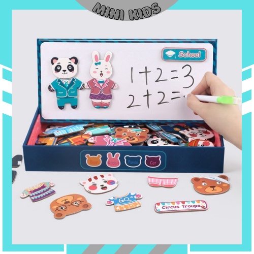 ĐỒ CHƠI GHÉP HÌNH GẤU THAY ÁO CÓ NAM CHÂM GIÚP BÉ PHÁT TRIỂN TƯ DUY (BẢNG 2 MẶT )