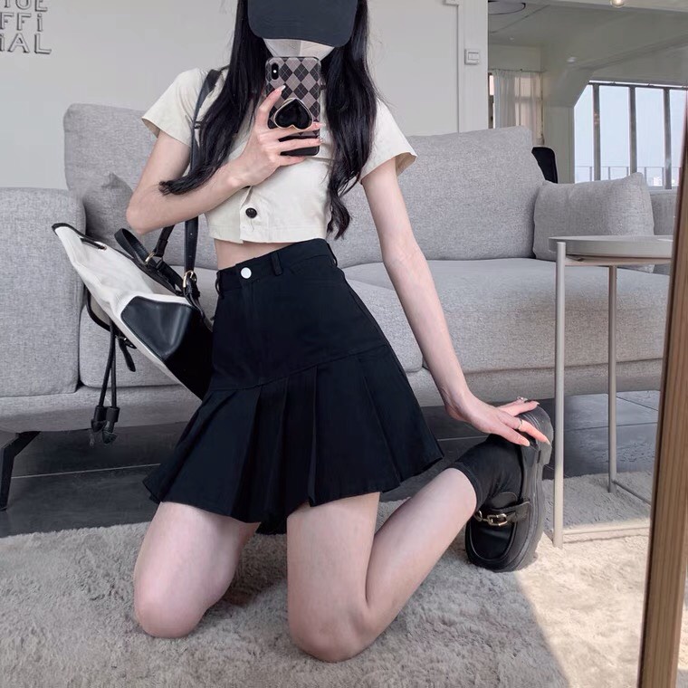 Chân váy nữ ngắn xếp ly lưng cao chữ a, chân váy tennis xếp li nhỏ có lót trong vải kaki mịn mặc đi học đi chơi dạo phố