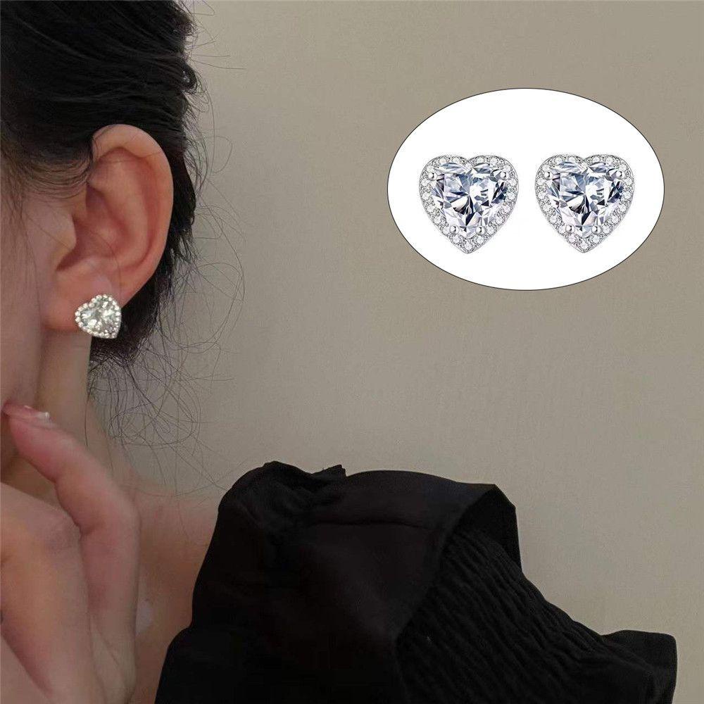 BSUNS Bông Tai Mạ BạC 925 HìNh Tim ĐíNh Đá Sang TrọNg